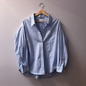Aritzia Wilfred Free blue stripe boyfriend button-up shirt (XS)
